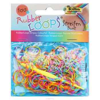 Резинки для браслетов Folia Rubber Loops "Полоски", 100 шт, 12 застежек, 1 крючок