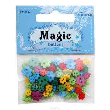 Пуговицы декоративные Magic Buttons "Цветы", цвет: голубой, зеленый, красный, 5 г. 7711124