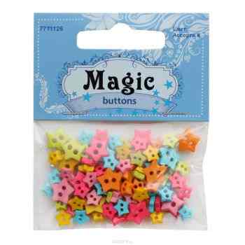 Пуговицы декоративные Magic Buttons "Звездочки", цвет: оранжевый, голубой, желтый, 5 г. 7711126