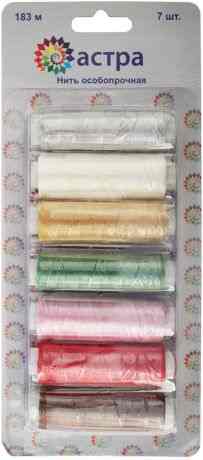 Нить филаментная "Астра", цвет: белый, бежевый, зеленый, 100D/3, 182,9 м, 7 шт