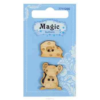 Пуговицы декоративные Magic Buttons "Мышь с сыром", 2 шт