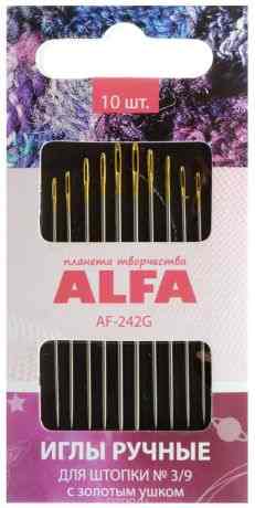 Набор ручных игл "Alfa", для штопки, с золотым ушком, №3/9, 10 шт