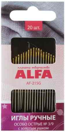 Иглы ручные "Alfa", особо острые, с золотым ушком, № 3/9, 20 шт