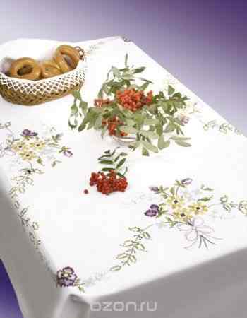 Скатерть для вышивания Марья Искусница "Букет с бантом", 130 см х 160 см. 20.002.04