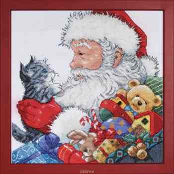 Набор для вышивания крестом Design Works "Санта с котенком", 33 х 33 см