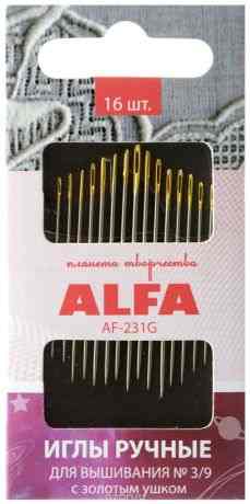 Иглы ручные "Alfa", для вышивания, с золотым ушком, № 3/9, 16 шт