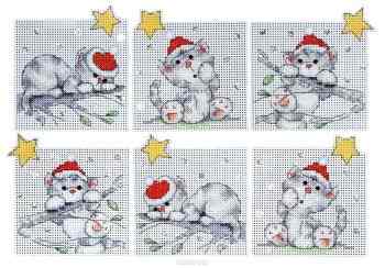 Набор для вышивания игрушки Design Works "Рождество. Кошки", 7 х 9 см, 6 шт