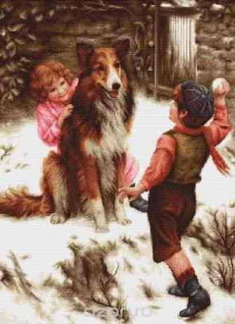 Набор для вышивания крестом Luca-S "Игра в снежки", 31 х 42,5 см