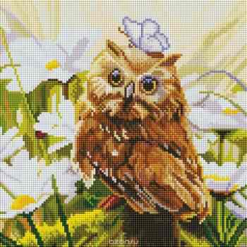 Алмазная мозаика на подрамнике Белоснежка "Сова Везучка", 30 х 30 см