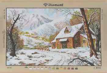Канва жесткая с рисунком Soulos "Зимний домик в горах", 80 х 60 см. C.870