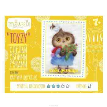 Картина шерстью Toyzy "Сова ученица", 29,7 см х 21 см