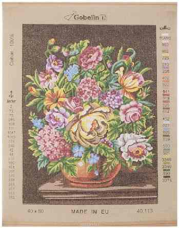 Канва жесткая Soulos "Букет цветов на темном фоне", с рисунком, 40 х 50 см