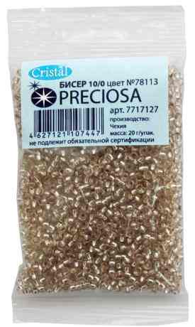 Бисер "Preciosa" прозрачный solgel с серебристым центром, 10/0, 20 г. 331-19001-10/0-78113