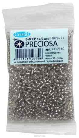 Бисер "Preciosa", глянцевый, с серебристым центром, цвет: серебристый (78221), 10/0, 20 г