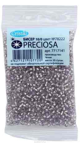 Бисер "Preciosa", прозрачный, с серебристым центром, 10/0, 20 г. 331-19001-10/0-78222