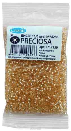 Бисер "Preciosa" прозрачный solgel с серебристым центром, 10/0, 20 г. 331-19001-10/0-78283