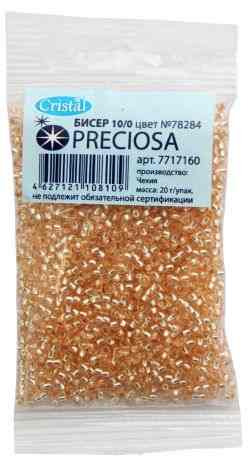 Бисер "Preciosa" глянцевый с серебристым центром, цвет: персиковый (78284), 10/0, 20 г