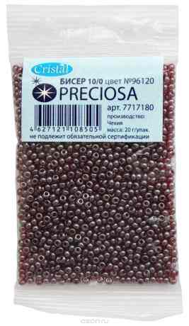 Бисер "Preciosa", непрозрачный, перламутровый, цвет: темно-сливовый (96120), 10/0, 20 г
