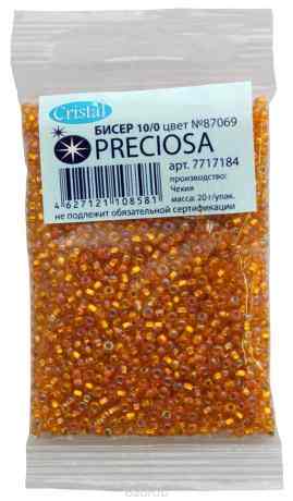 Бисер "Preciosa" прозрачный с серебристым центром, 10/0, квадратное отверстие, 20 г. 331-29001-10/0-87069