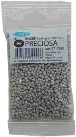 Бисер "Preciosa", непрозрачный, матовый, цвет: пепельно-серый (03121), 10/0, 20 г