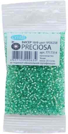 Бисер "Preciosa" глянцевый с серебристым центром, цвет: зеленый (08258), 10/0, 20 г