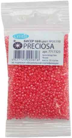 Бисер "Preciosa", прозрачный, матовый, цвет: розовый (08398), 10/0, 20 г