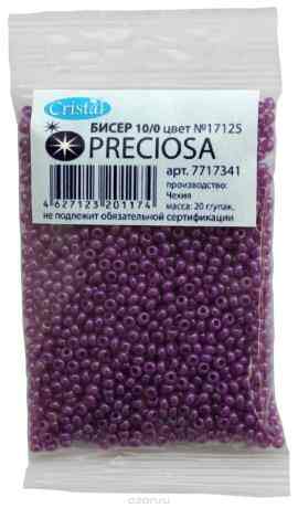 Бисер "Preciosa", непрозрачный, перламутровый, цвет: сливовый (17125), 10/0, 20 г
