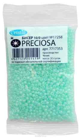 Бисер "Preciosa", непрозрачный, глянцевый, цвет: светло-бирюзовый (17258), 10/0, 20 г