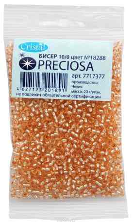 Бисер "Preciosa" прозрачный с серебристым центром, 10/0, 20 г. 331-19001-10/0-18288