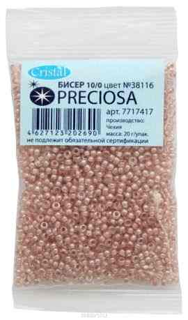 Бисер "Preciosa", глянцевый, с цветной серединой, цвет: розово-бежевый (38116), 10/0, 20 г