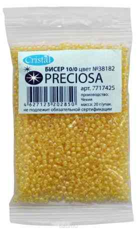 Бисер "Preciosa", глянцевый, с цветной серединой, цвет: желтый (38182), 10/0, 20 г