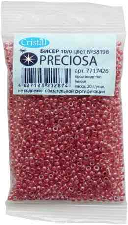 Бисер "Preciosa", прозрачный, с цветным центром, цвет: розовый (38198), 10/0, 20 г