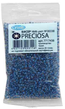 Бисер "Preciosa", прозрачный, с цветным центром, цвет: синий (38338), 10/0, 20 г