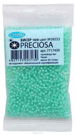 Бисер "Preciosa", глянцевый, с цветной серединой, цвет: прозрачный, мятный (38353), 10/0, 20 г