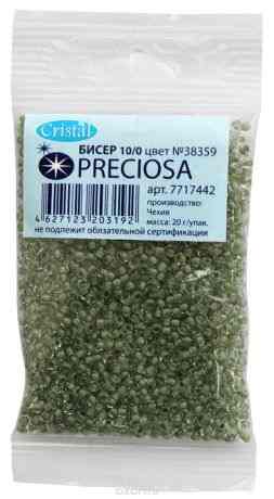 Бисер "Preciosa", глянцевый, с цветной серединой, цвет: светло-зеленый (38359), 10/0, 20 г