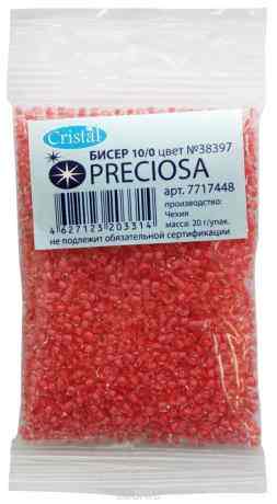 Бисер "Preciosa", прозрачный, с цветным центром, цвет: красный (38397), 10/0, 20 г