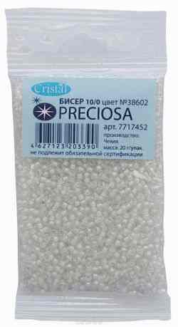 Бисер "Preciosa", глянцевый, с цветной серединой, цвет: белый (38602), 10/0, 20 г