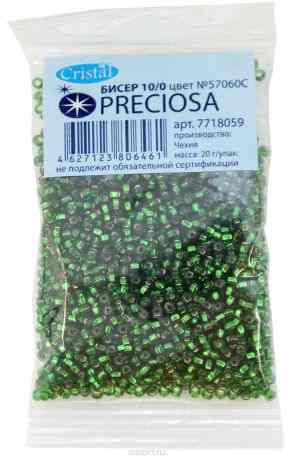 Бисер "Preciosa" глянцевый с серебристым центром, цвет: зеленый (57060С), 10/0, 20 г