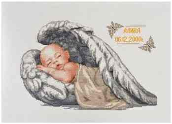 Набор для вышивания крестом Alisena "Спящий ангелочек - метрика", 34 х 22см