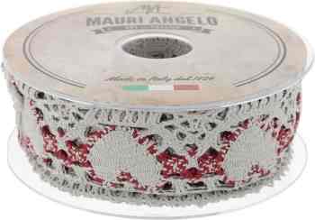 Лента кружевная "Mauri Angelo", цвет: бежевый, красный, 5,4 см х 10 м