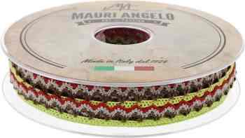 Лента кружевная "Mauri Angelo", цвет: салатовый, коричневый, красный, 1,45 см х 20 м