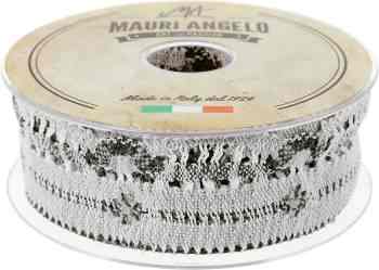 Лента кружевная "Mauri Angelo", цвет: серый, белый, 4,6 см х 10 м