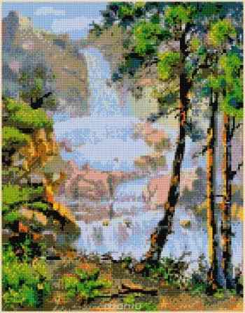 Набор для создания картины со стразами Цветной "Алмазная мозаика. Водопад вдали" 40 x 50 см