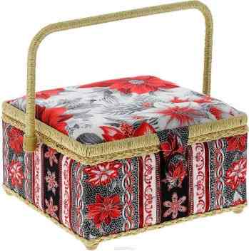 Шкатулка для рукоделия Grace & Glamour "Рождественские цветы с серебром", 23,5 х 23,5 х 14,5 см
