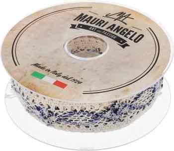 Лента кружевная "Mauri Angelo", цвет: белый, синий, 3,6 см х 10 м