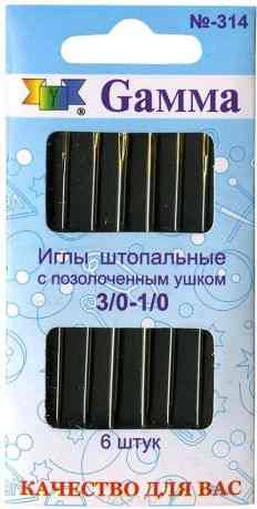 Иглы ручные "Gamma", для штопки, короткие, №3/0-1/0, 6 шт
