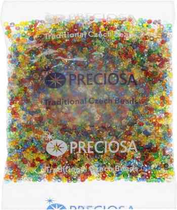Бисер Preciosa "Ассорти", прозрачный, цвет: зеленый, синий, желтый, красный, 10/0, 50 г. 163142