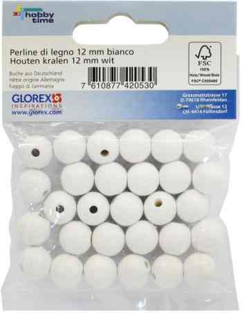 Бусины "Glorex", 12 мм, цвет: белый, 28 шт