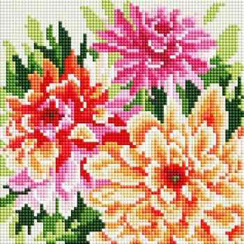 Алмазная мозаика на подрамнике Белоснежка "Георгины", 20 х 20 см