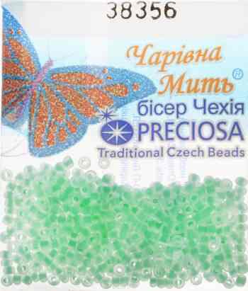 Бисер "Preciosa", матовый, с цветной серединой, цвет: зеленый (38356), 10/0, 5 г. 544203_38356